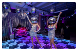 Disco Heads serving food and drinks for corporate event entertainment