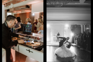 DJ performing at a wedding with a couple enjoying their first dance