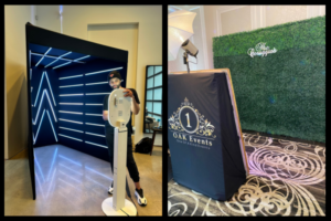 LED and greenery panel designs used as photo booth backdrops by 1 OAK Events.