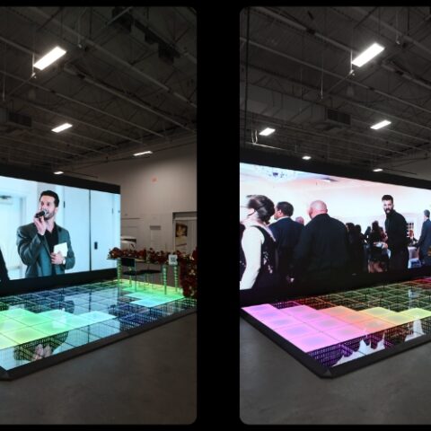 LED dance floor with a large digital video wall.