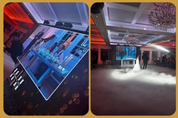 LED video wall displaying wedding visuals.