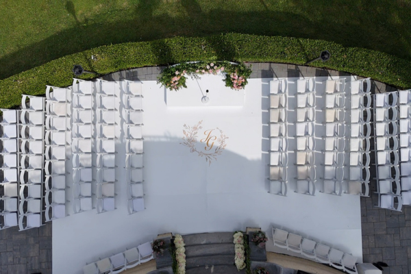 Wedding questions for couples: Custom dance floor with monogram design.