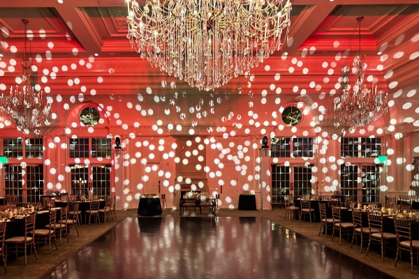 Gobo wedding reception lighting with dot pattern