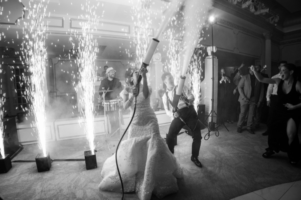 Bride and groom entertaining wedding guests with CO2