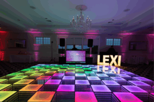 LED oversized letters next to dance floor