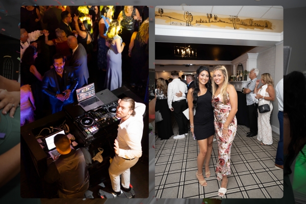 Wedding DJ with guests during cocktail hour