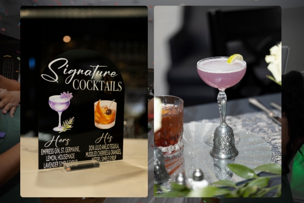 Signature cocktails at wedding cocktail hour