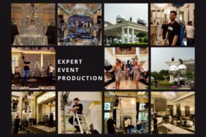 event production setup team at work