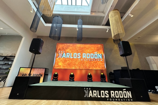 large staging size with custom video wall backdrop