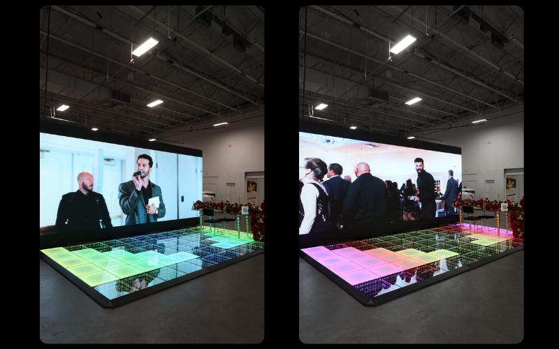 giant LED video wall with illuminated dance floor
