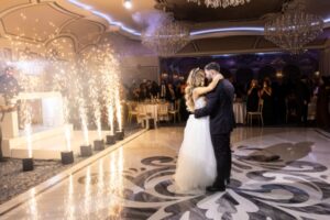 couple first dance with cold sparks and custom floor