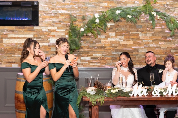 Bridesmaids giving short wedding speeches