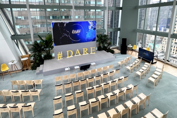 Award ceremony seating and stage with video wall.