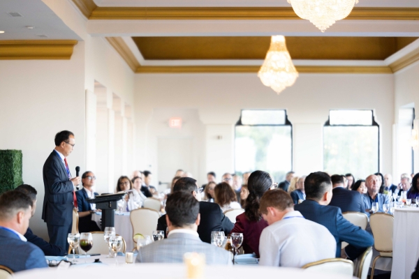 Speaker presenting at company