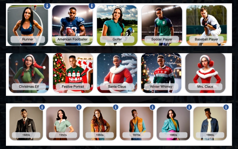 AI photo booth themed character styles