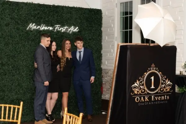 Photo booth placement with custom backdrop