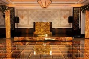 custom built gold dj booth