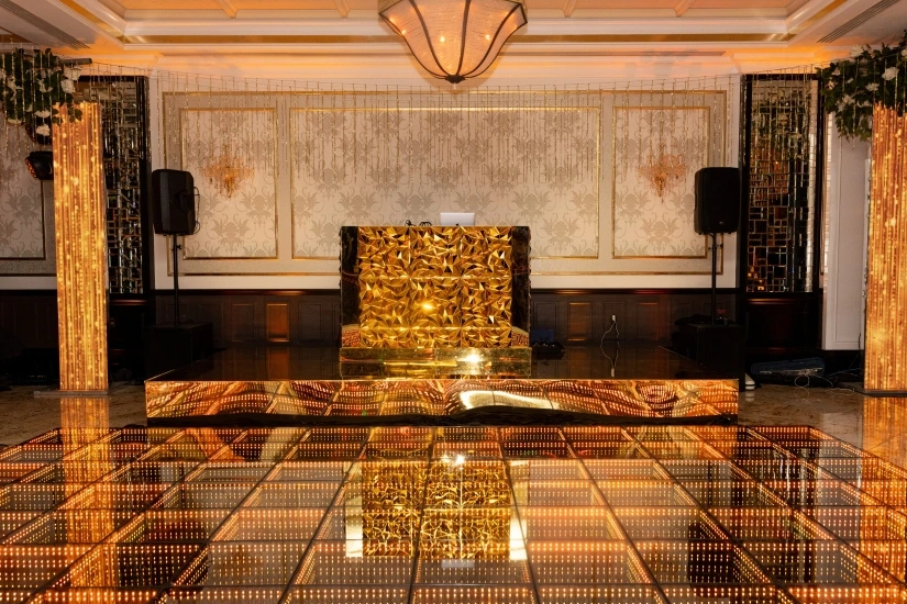 custom built gold dj booth