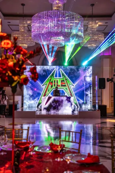 Custom LED video wall with DJ setup