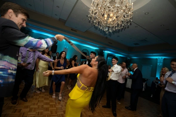 Teal uplighting at wedding reception